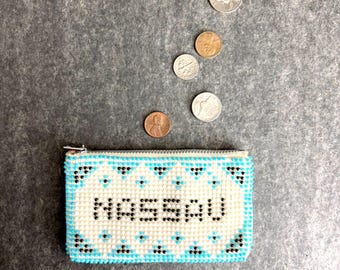 Porte-monnaie vintage en perles de Nassau aux Bahamas avec fermeture à glissière - Vintage des années 1960