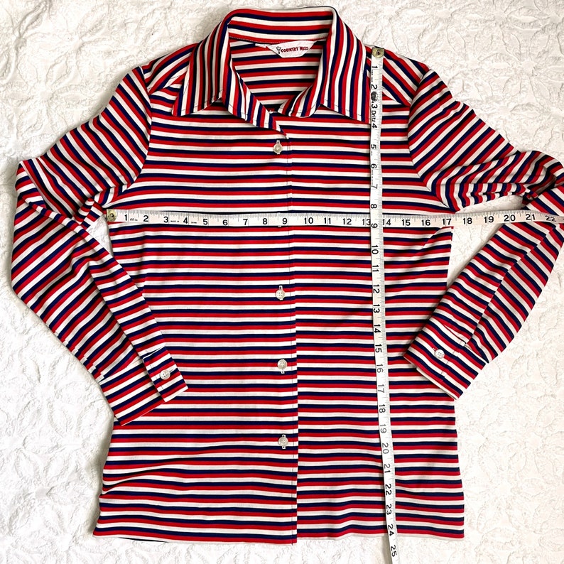 1970s red, white and blue striped tunic with belt size XS image 9