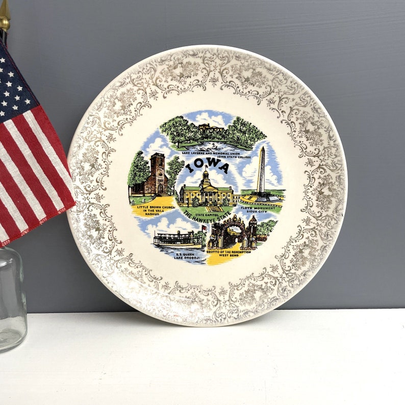 Iowa souvenir state plate vintage 1960s road trip souvenir