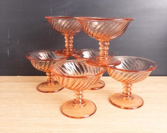 Imperial Glass Ohio Twisted Optic Pink Champagne or Tall Sherbet Glasses - Set of 6