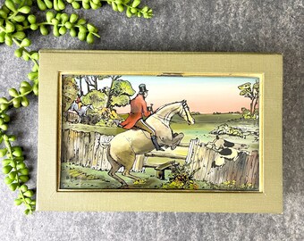 Horse and hounds hunt scene vintage treasure box