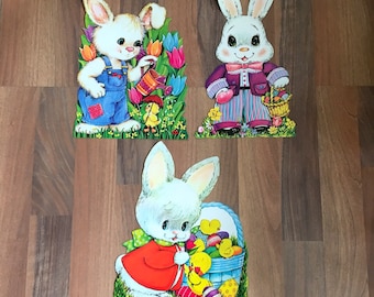 Easter die cuts - set of 3 - vintage 1970s bunnies