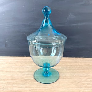 Azure blue glass covered candy dish 1960s vintage image 2