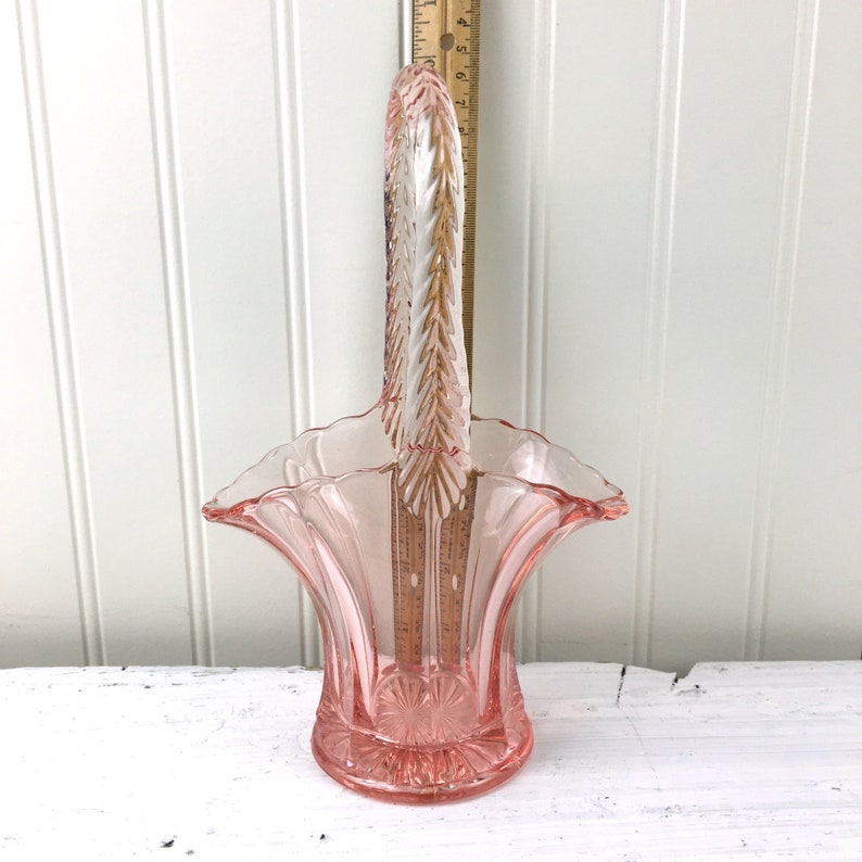Tall pink glass basket vintage depression glass Etsy