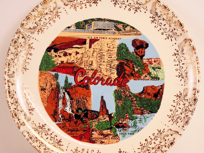Air Force Academy Colorado landmarks Colorado collectible Mesa Verde Vintage Colorado souvenir state plate USA travel souvenir