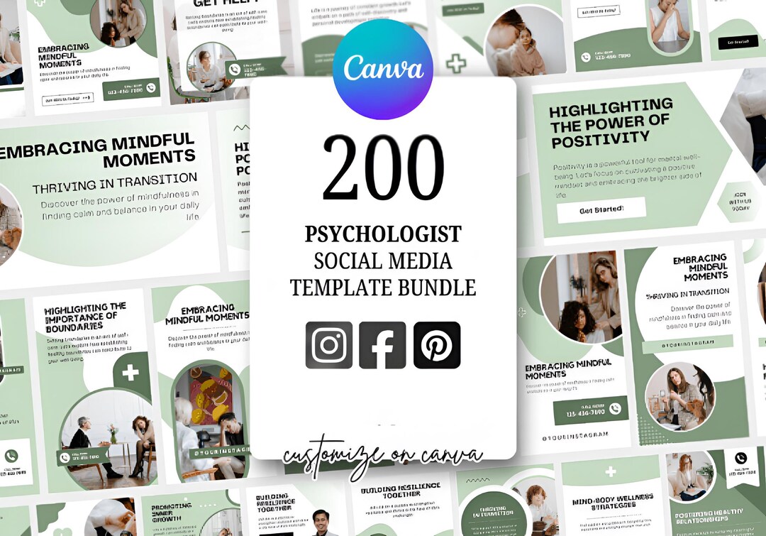 Mental Health Instagram Templates | Therapist Social Media Canva Bundle ...