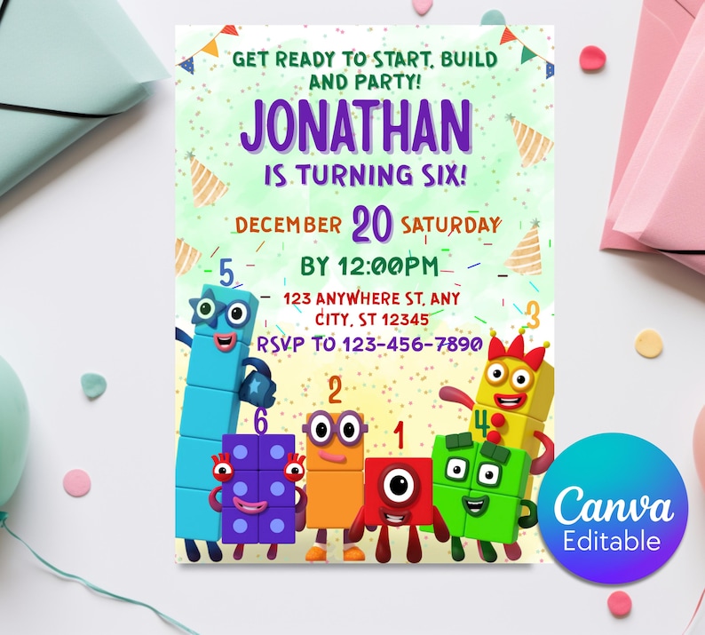 Numberblocks Birthday Invitation: Editable Kids Party Template (digital ...