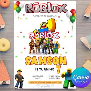 Roblox-Themed Kids Party Invitation, Roblox Invite, Game Party, Roblox Boys Birthday Invitation Template, Kids Game Roblox Birthday Invite