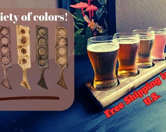 Handmade Pine Beer Flight Paddle – 4 Glass Set