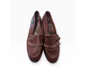 Vintage Eastland Brown Leather Kiltie Fringe Loafers Buckle Shoes Womens 10.5 N