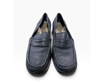 Etienne Aigner Lawrence Navy Leather Penny Loafers Vintage Academic Size 7.5N