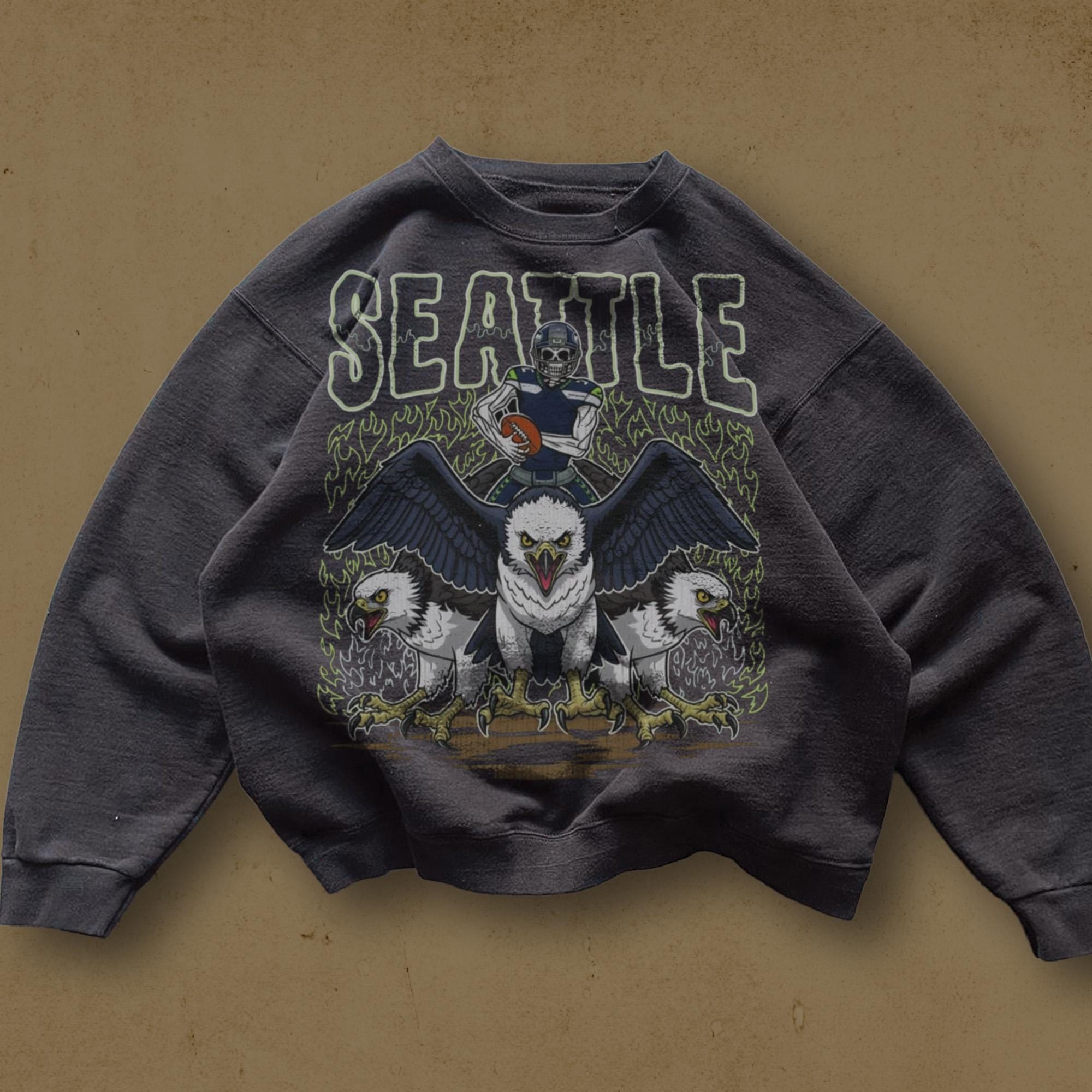 ヴィンテージ シアトル フットボール スウェットシャツ、レトロ シー