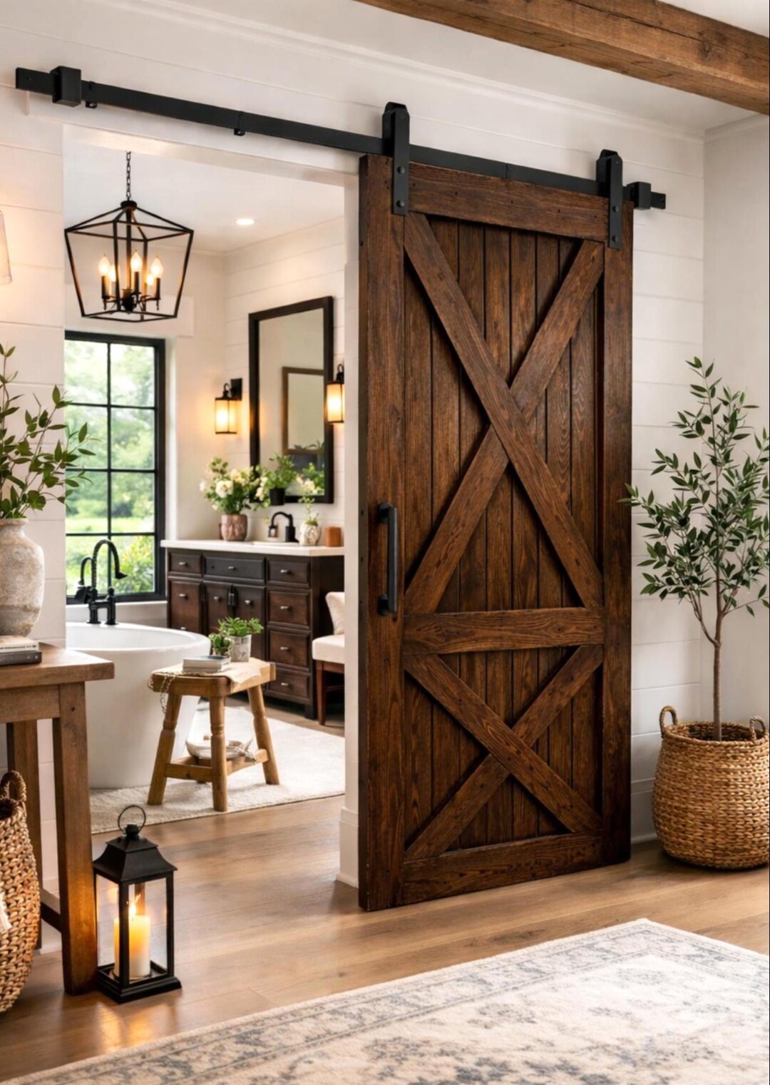 Solid Wood X Barn Door – Rustic Farmhouse Sliding Door, Dark Walnut ...
