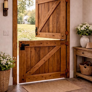Solid Wood Farmhouse Dutch Door, Handcrafted Diagonal Plank Entryway Door