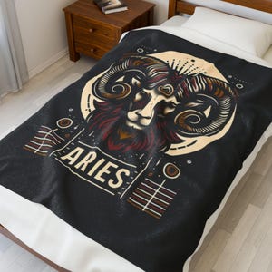 Aries Velveteen Plush Blanket, Zodiac Gifts, Cozy Throw for Astrology Lovers, Astrology Decor, Celestial Home Accents