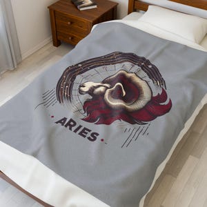 Velveteen Plush Blanket, Gift for Aries, Cozy Throw, Zodiac Sign Home Decor, Birthday Present, Astrology Lover Gift