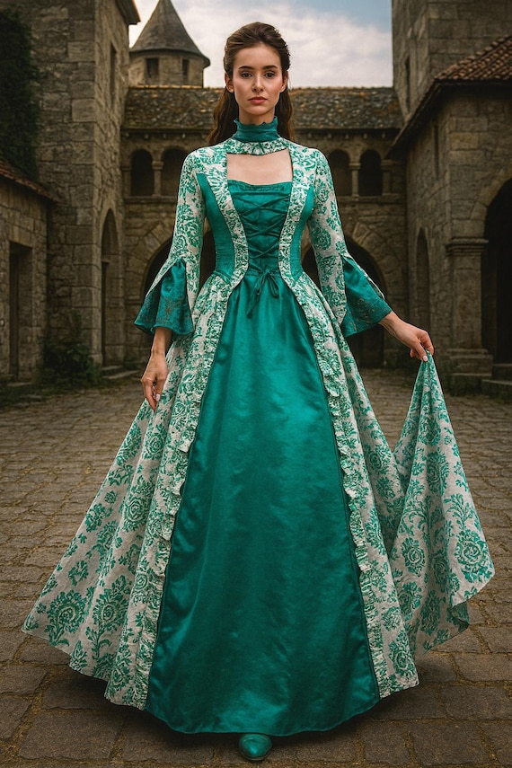 Lace Victorian Medieval Dresses Lace-up Medieval Maxi Dress, Vintage Floral  Victorian Gown