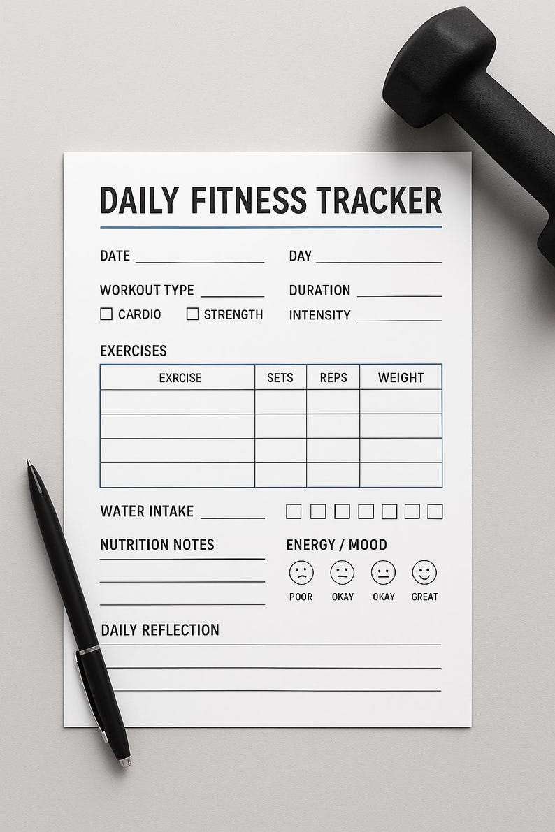 Daily Fitness Tracker Printable | Workout Log, Exercise and Meal ...