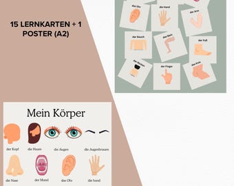Body Parts Flashcards for Children | My Body Poster A2 | German Learning Game | Montessori Learning Material | Digital Download