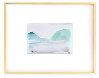 Pintura abstracta de acuarela para imprimir, impresión digital, descarga digital, azul, verde y lavanda, 5x7