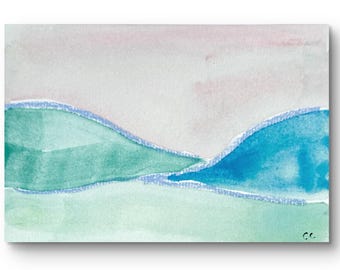 Printable Wall Art, Abstract Watercolor Landscape Print: Blue, Green, Lavender (Digital Download), 4x6