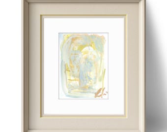 Acuarela abstracta original, arte azul verdoso (descarga digital)