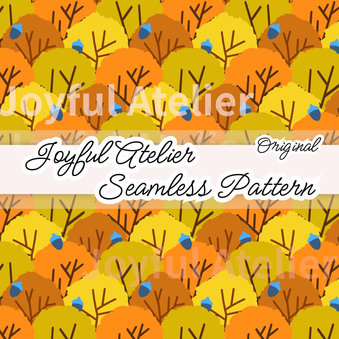 Fall Autumn Trees Seamless Pattern, Forest Foliage Digital Paper ...