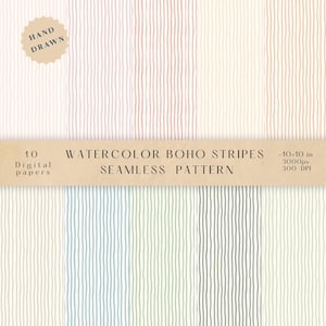 Digitala mönster med akvarell bohemiska ränder | Handritade | Varma, vårdande bakgrunder för tryck och digitalt
