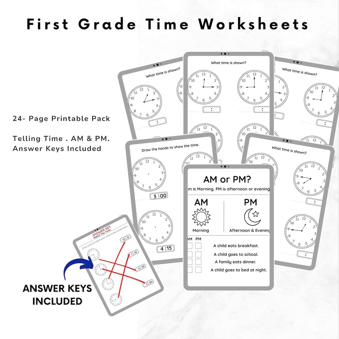 Telling Time Worksheets First Grade| AM PM Practice | Analog Clock Math