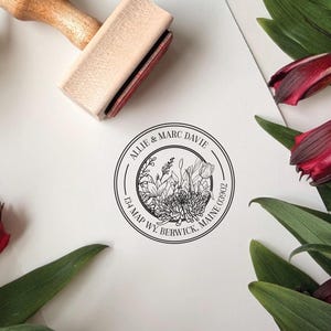 Vintage Floral Return Address Stamp | Personalized Round Wood Stamp | Custom Housewarming Gift