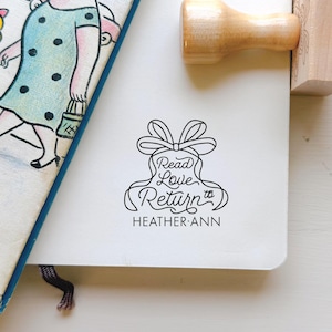 Personalized Book Stamp with Bow | Custom Ex Libris Name Stamp | Read Love Return