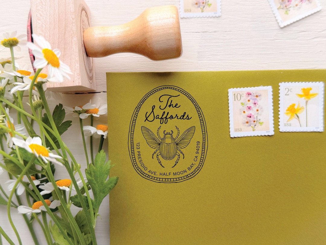 Ornate Botanical Insect Return Address Stamp | 6 Hand-drawn Insects ...