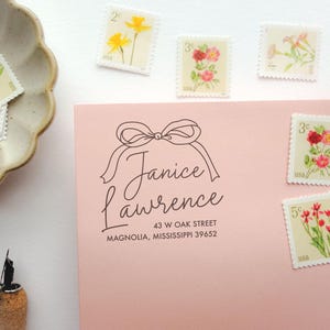 Delicate Bow Self Inking Address Stamp | Custom Ribbon Return Address | New Homeowner Gift