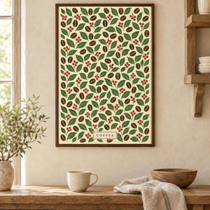Coffea Pattern - Vintage Coffee Printable Wall Art, Kitchen Poster, Digital Download