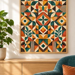 Terracotta Geometry - Maximalist Abstract Printable Wall Art, Digital Download