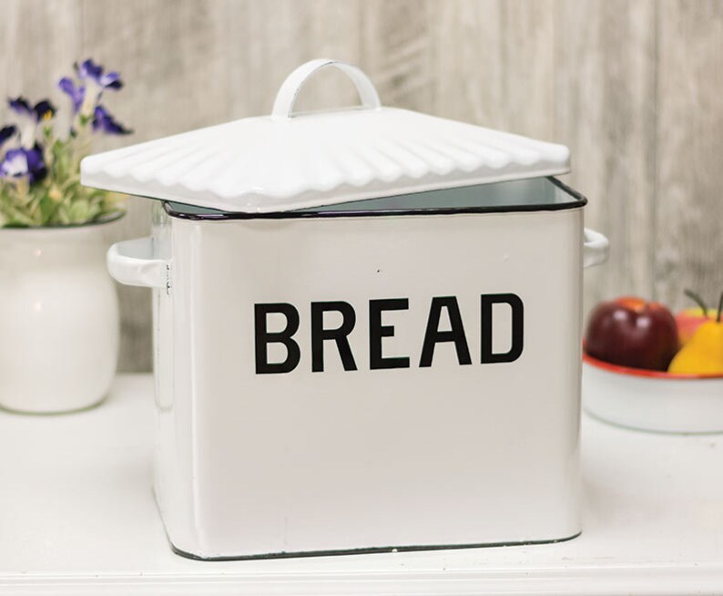 White Black Metal Enamel Wall Pocket w//Handle Farmhouse Country Kitchen Decor