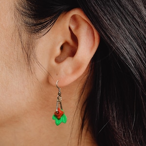 Brick Flower Earrings, Colorful Flowers & Vibrant Green Leaves, Brick Lovers, Nature Inspired, Lightweight Floral Jewelry, 9 Style Options