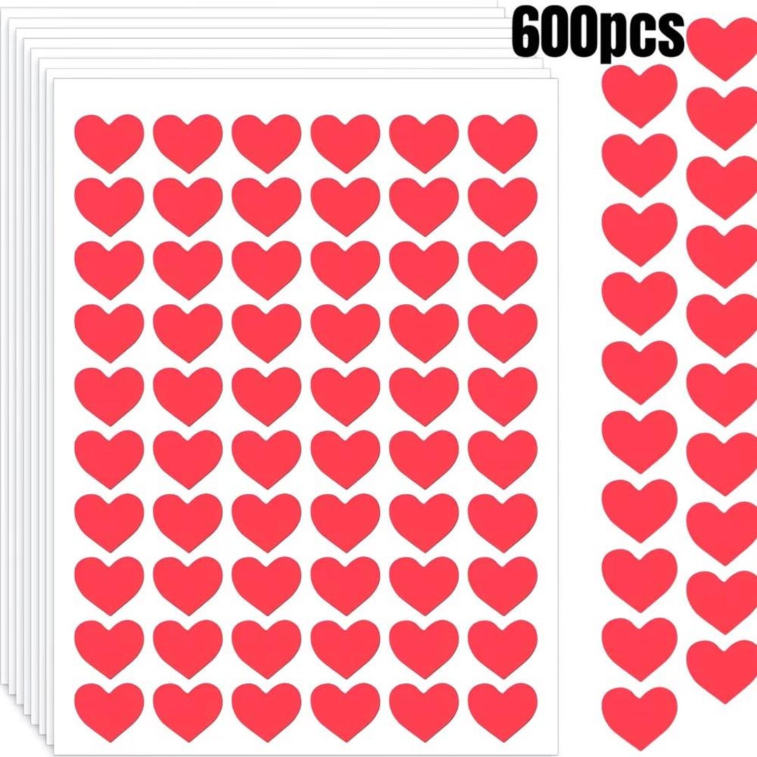600 Mini Red Heart Stickers – Self-adhesive Reward Labels for Teachers ...