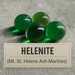 Helenite Marbles Volcanic Ash Glass – 2 Mount St. Helens Faceting Blanks (15–16 mm) – Green Gemstone Glass - Handmade Home Museum Display