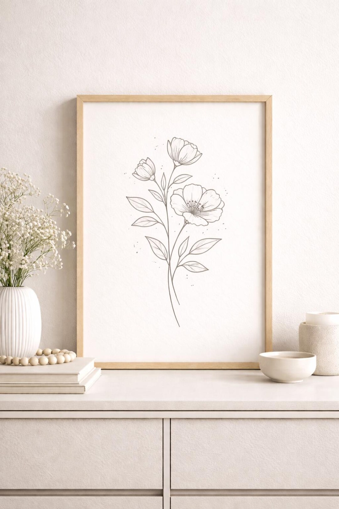 Minimal Botanical Line Art Printable Wall Art, Modern Floral Drawing ...