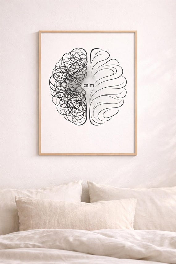 Calm Mind Line Art Print, Minimalist Mental Health Therapy Decor (Digital Download)