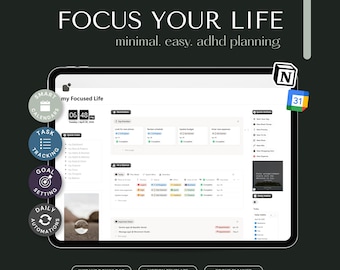 ADHD Notion Template | Notion ADHD Planner | ADHD Focused Planner | Timeblocking | Habit Tracker, Goals, Wellness, Finance, Life Dashboard