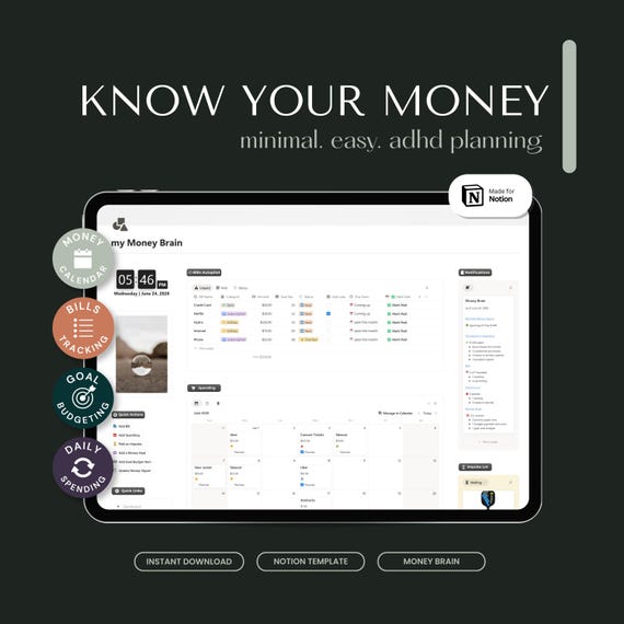 ADHD Budget Planner Notion Template | Money Management System | Finance Tracker | Bills, Spending, Savings & Financial Dashboard