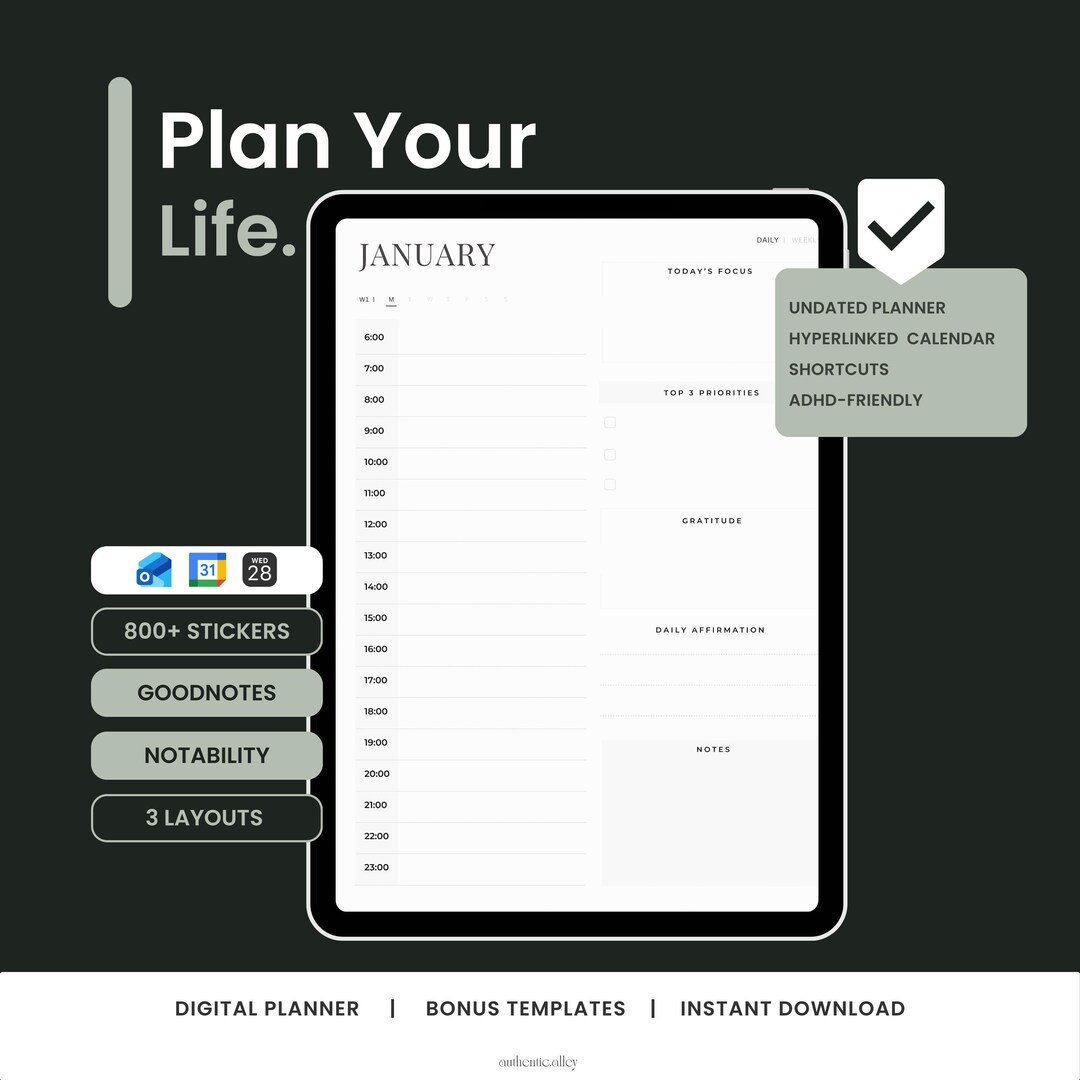 Undated Digital Planner | Goodnotes | Adhd-friendly | Daily Weekly ...