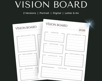Vision Board PDF | Vision Board Printable | New Years Goals | Manifestation Board | Life Goals, Life Planning  | Instant Download 2 Page Set