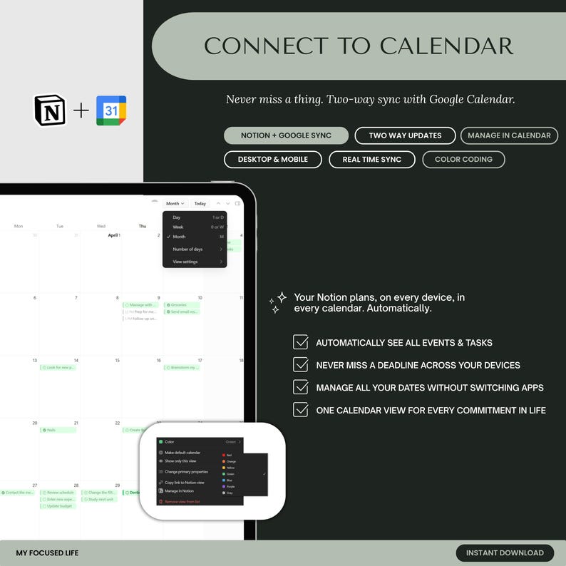 ADHD Notion Template | Notion ADHD Planner | ADHD Focused Planner | Timeblocking | Habit Tracker, Goals, Wellness, Finance, Life Dashboard image 5