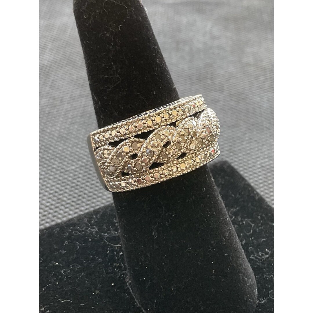 Fas 925 FAS 925 Sterling Silver Wide Band Ring Braided Design Size 7 Clear ...