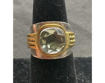 Vintage 925 Indien Sterling Silber Two Tone Ring Größe 8 blasser Stein