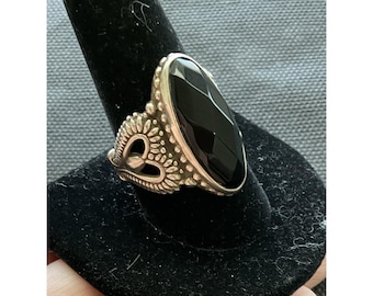 Carolyn Pollack Relios sterling silver ring 925 Faceted Black Onyx Heart Design