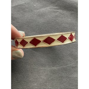 Vintage Retro Gold Tone Enamel Bangle Bracelet Red Diamond Shape Design